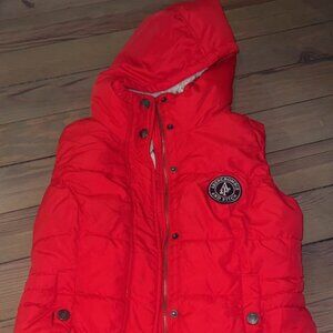 Abercrombie & Fitch Red Puffer Vest with Hood – Excellent Condition